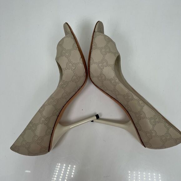 Gucci Guccisima Ivory Leather open Toe Heels Size 37 - Picture 7 of 11